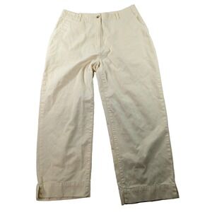 LL Bean Pants Womens Beige Flat Front Cropped Straight Leg Preppy Cotton Sz‎ 12R